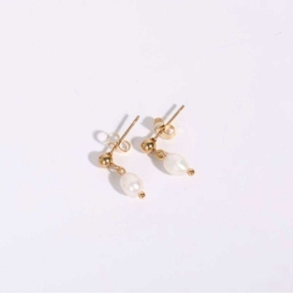 Fresh Water Pearl drop Gold Tone Sterling Silver Earrings with gift box New